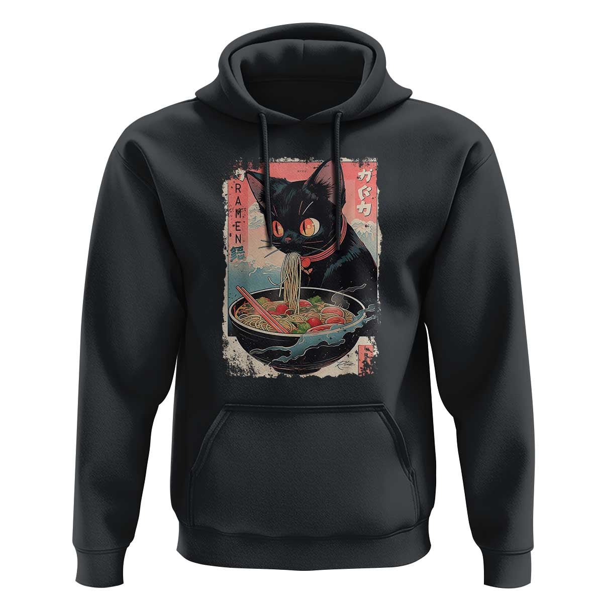 Japanese Inspo Ramen Cat Graphic Hoodie Anime Manga Kawaii Otaku Urban Streetwear - Wonder Print Shop