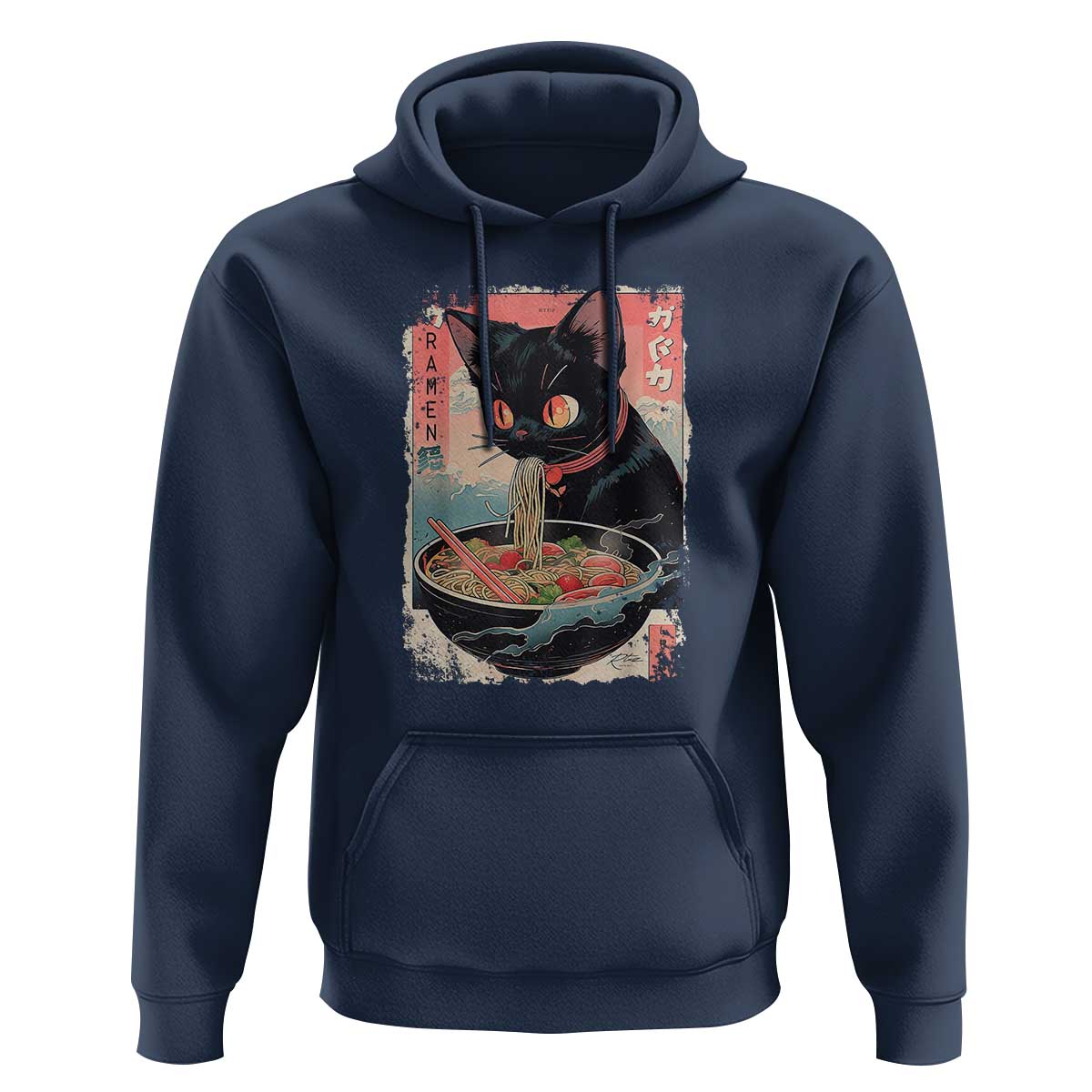 Japanese Inspo Ramen Cat Graphic Hoodie Anime Manga Kawaii Otaku Urban Streetwear - Wonder Print Shop