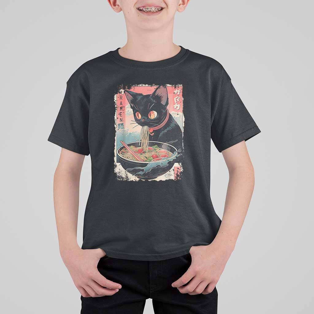 Japanese Inspo Ramen Cat Graphic T Shirt For Kid Anime Manga Kawaii Otaku Urban Streetwear - Wonder Print Shop
