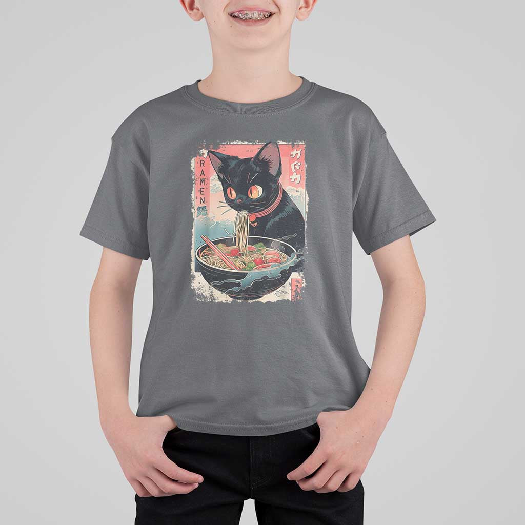 Japanese Inspo Ramen Cat Graphic T Shirt For Kid Anime Manga Kawaii Otaku Urban Streetwear - Wonder Print Shop
