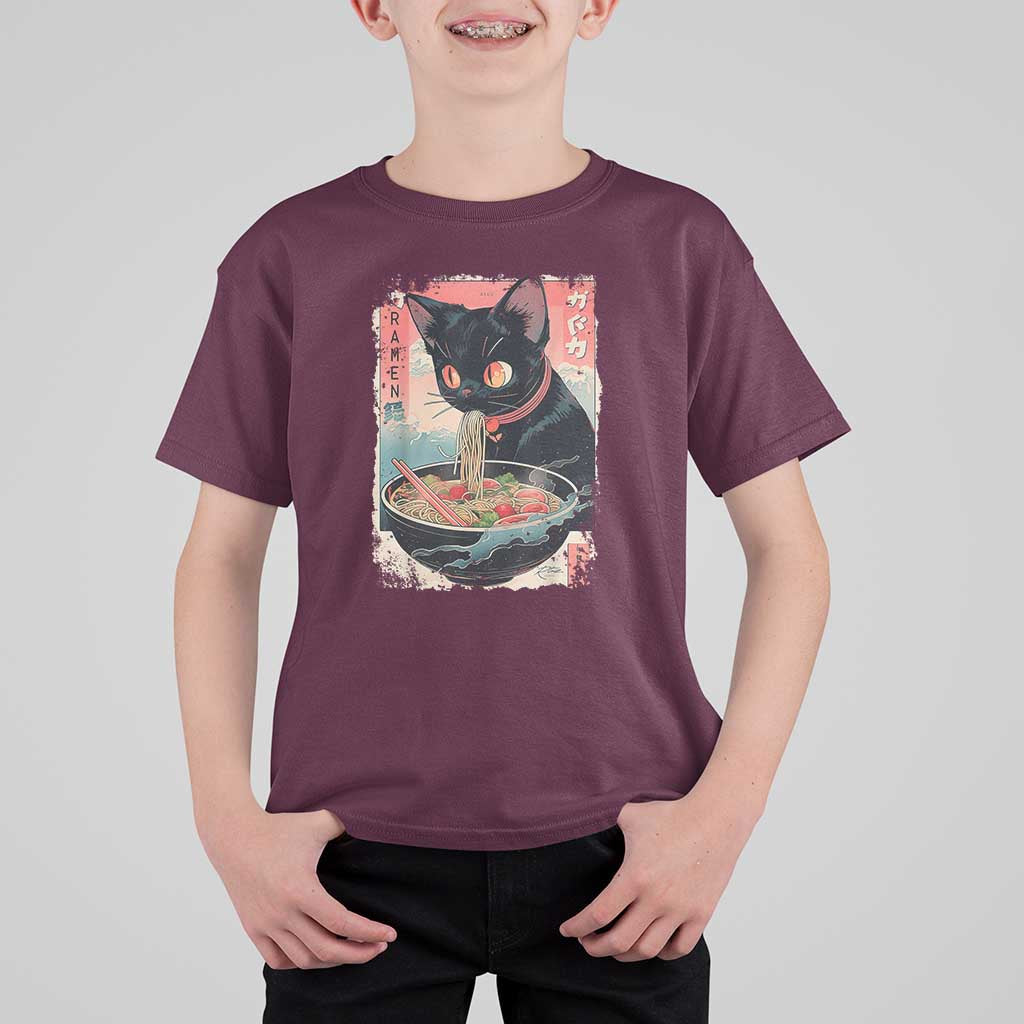 Japanese Inspo Ramen Cat Graphic T Shirt For Kid Anime Manga Kawaii Otaku Urban Streetwear - Wonder Print Shop