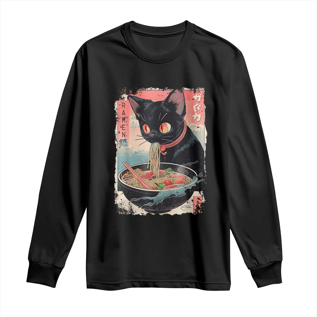 Japanese Inspo Ramen Cat Graphic Long Sleeve Shirt Anime Manga Kawaii Otaku Urban Streetwear - Wonder Print Shop