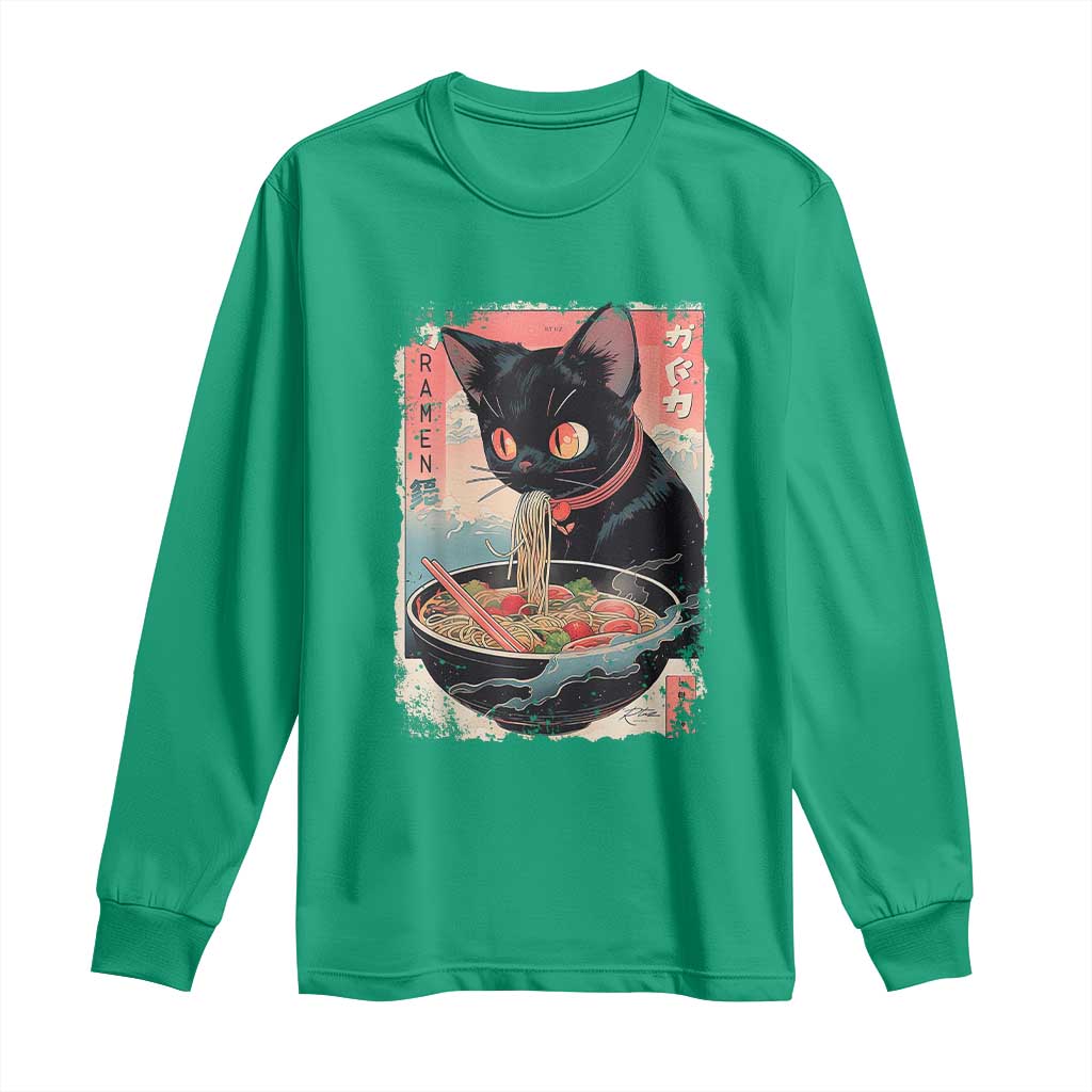 Japanese Inspo Ramen Cat Graphic Long Sleeve Shirt Anime Manga Kawaii Otaku Urban Streetwear - Wonder Print Shop