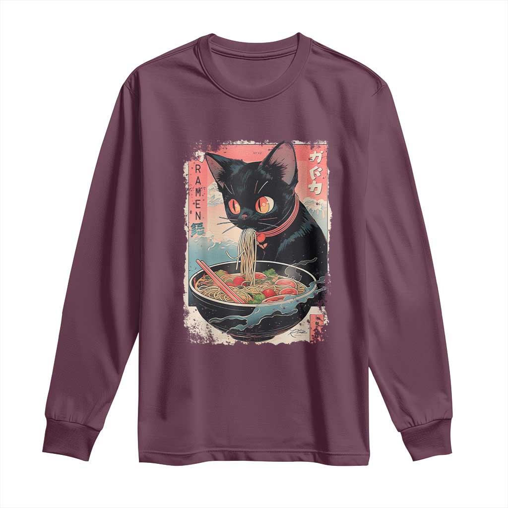 Japanese Inspo Ramen Cat Graphic Long Sleeve Shirt Anime Manga Kawaii Otaku Urban Streetwear - Wonder Print Shop