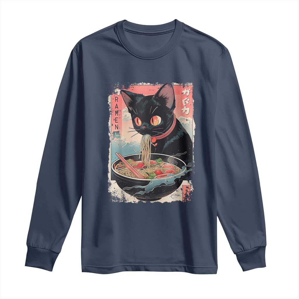Japanese Inspo Ramen Cat Graphic Long Sleeve Shirt Anime Manga Kawaii Otaku Urban Streetwear - Wonder Print Shop