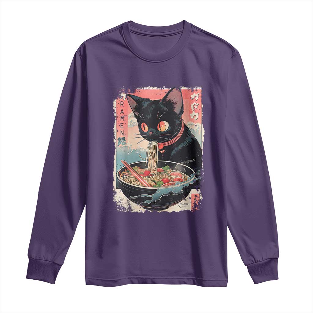 Japanese Inspo Ramen Cat Graphic Long Sleeve Shirt Anime Manga Kawaii Otaku Urban Streetwear - Wonder Print Shop