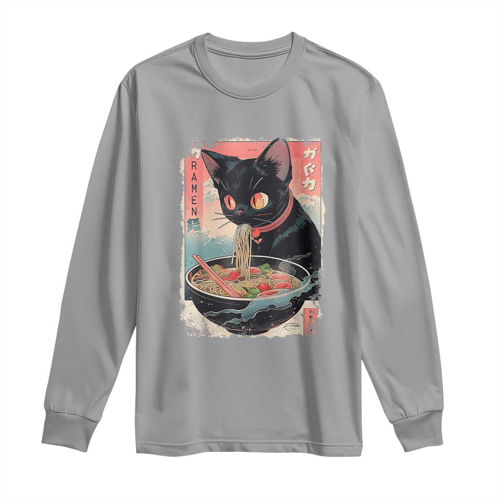 Japanese Inspo Ramen Cat Graphic Long Sleeve Shirt Anime Manga Kawaii Otaku Urban Streetwear - Wonder Print Shop