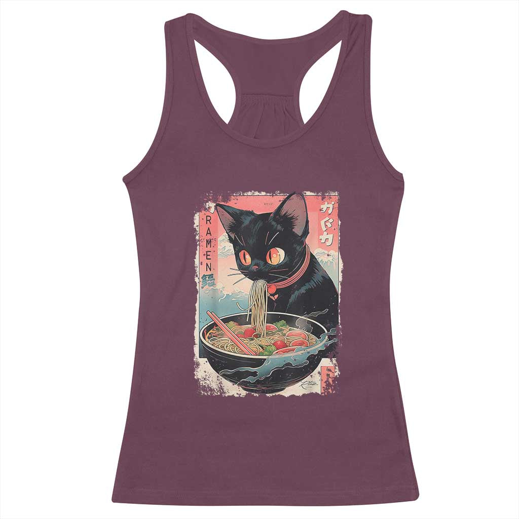 Japanese Inspo Ramen Cat Graphic Racerback Tank Top Anime Manga Kawaii Otaku Urban Streetwear - Wonder Print Shop