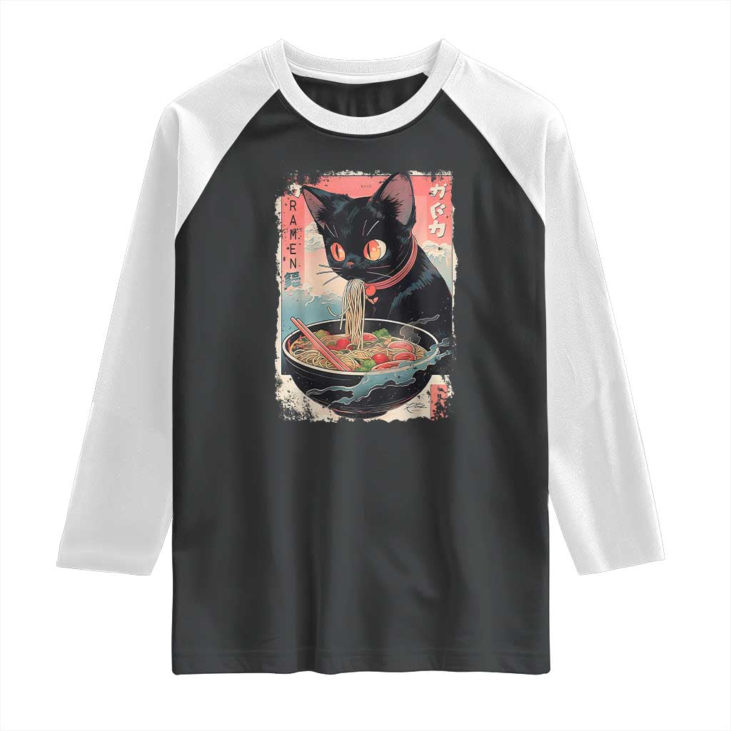Japanese Inspo Ramen Cat Graphic Raglan Shirt Anime Manga Kawaii Otaku Urban Streetwear - Wonder Print Shop