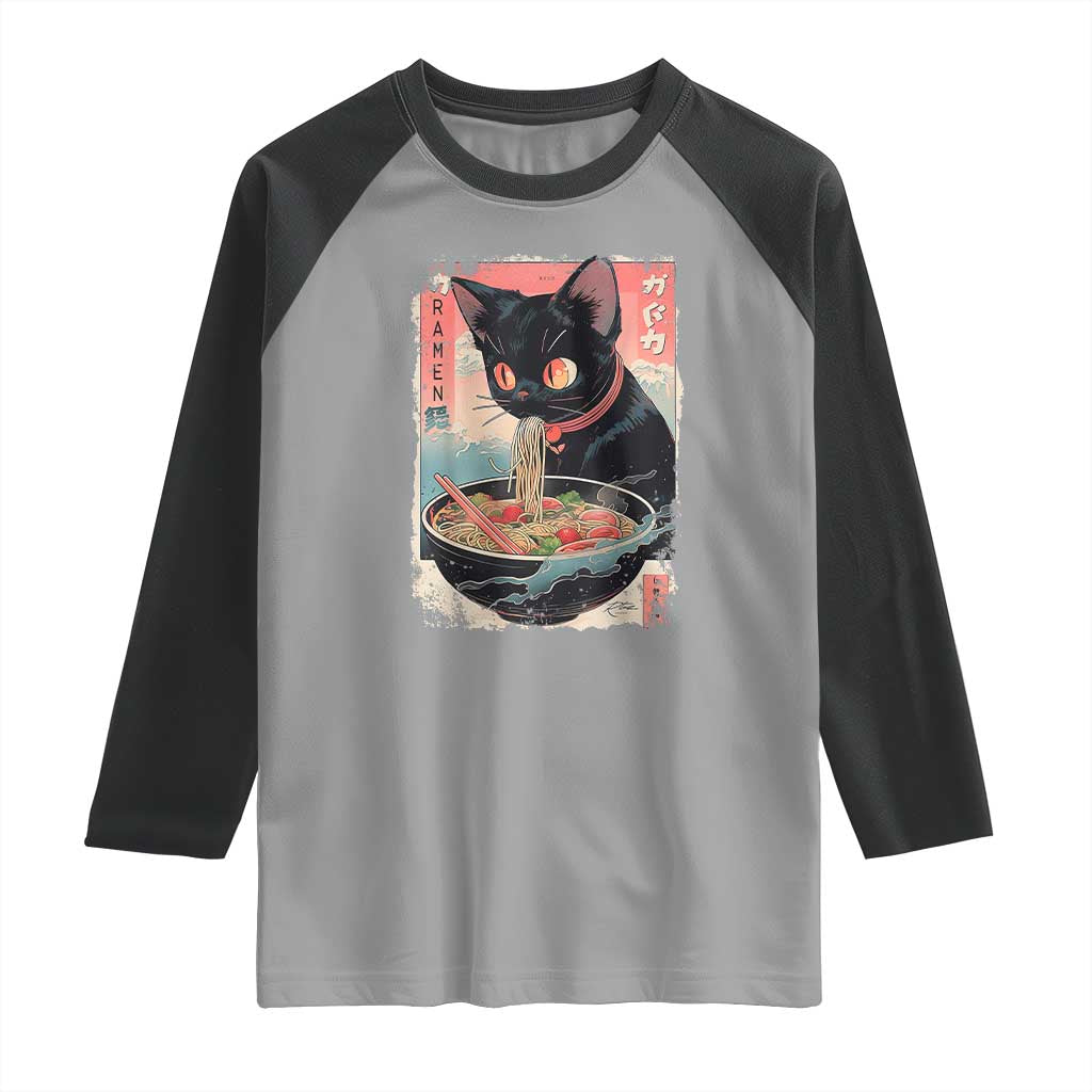 Japanese Inspo Ramen Cat Graphic Raglan Shirt Anime Manga Kawaii Otaku Urban Streetwear - Wonder Print Shop