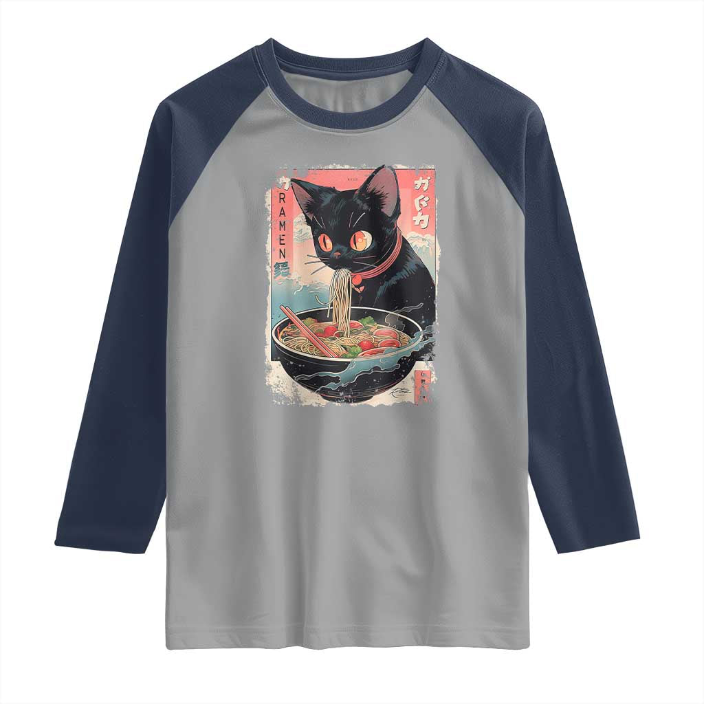Japanese Inspo Ramen Cat Graphic Raglan Shirt Anime Manga Kawaii Otaku Urban Streetwear - Wonder Print Shop