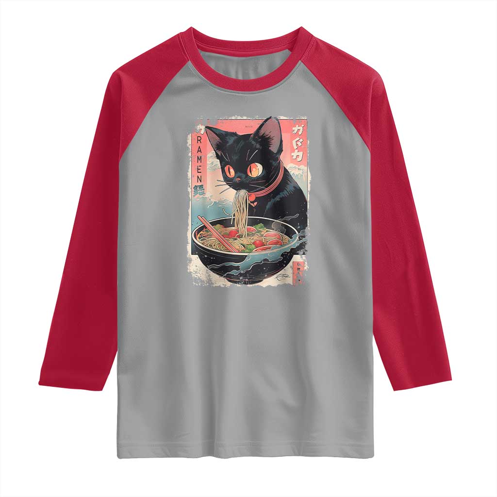 Japanese Inspo Ramen Cat Graphic Raglan Shirt Anime Manga Kawaii Otaku Urban Streetwear - Wonder Print Shop