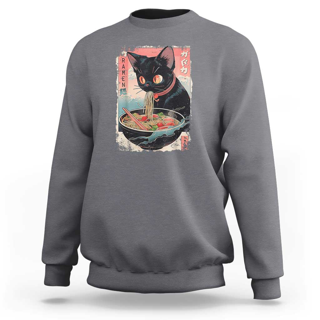Japanese Inspo Ramen Cat Graphic Sweatshirt Anime Manga Kawaii Otaku Urban Streetwear - Wonder Print Shop