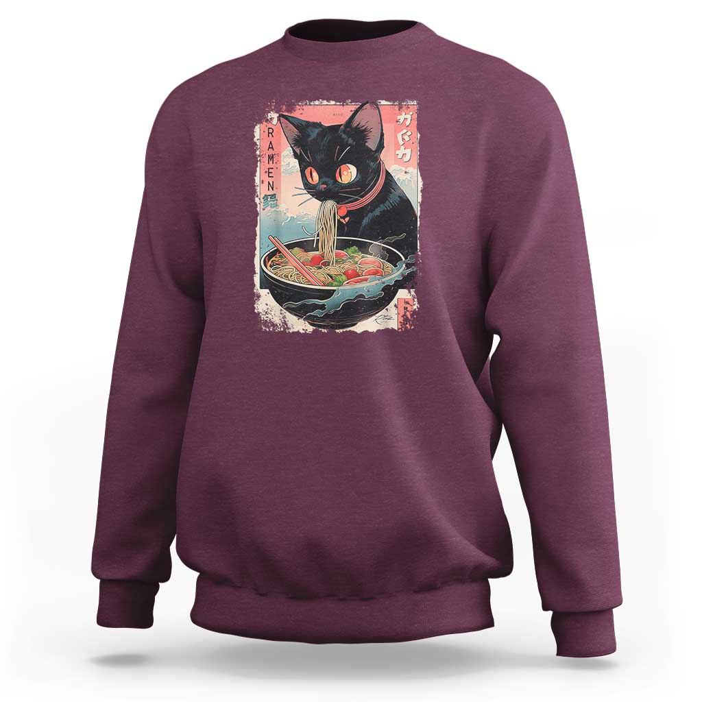 Japanese Inspo Ramen Cat Graphic Sweatshirt Anime Manga Kawaii Otaku Urban Streetwear - Wonder Print Shop