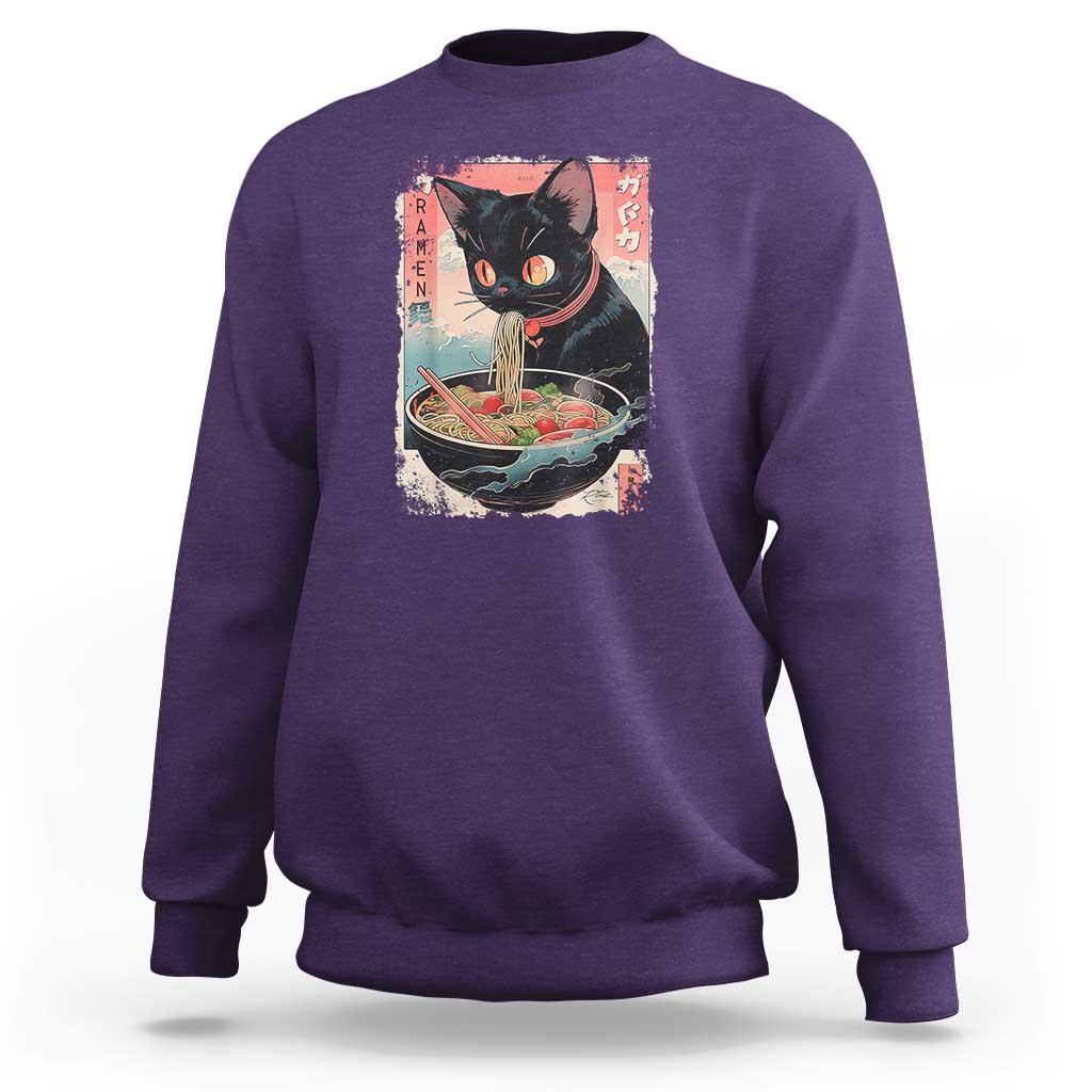 Japanese Inspo Ramen Cat Graphic Sweatshirt Anime Manga Kawaii Otaku Urban Streetwear - Wonder Print Shop