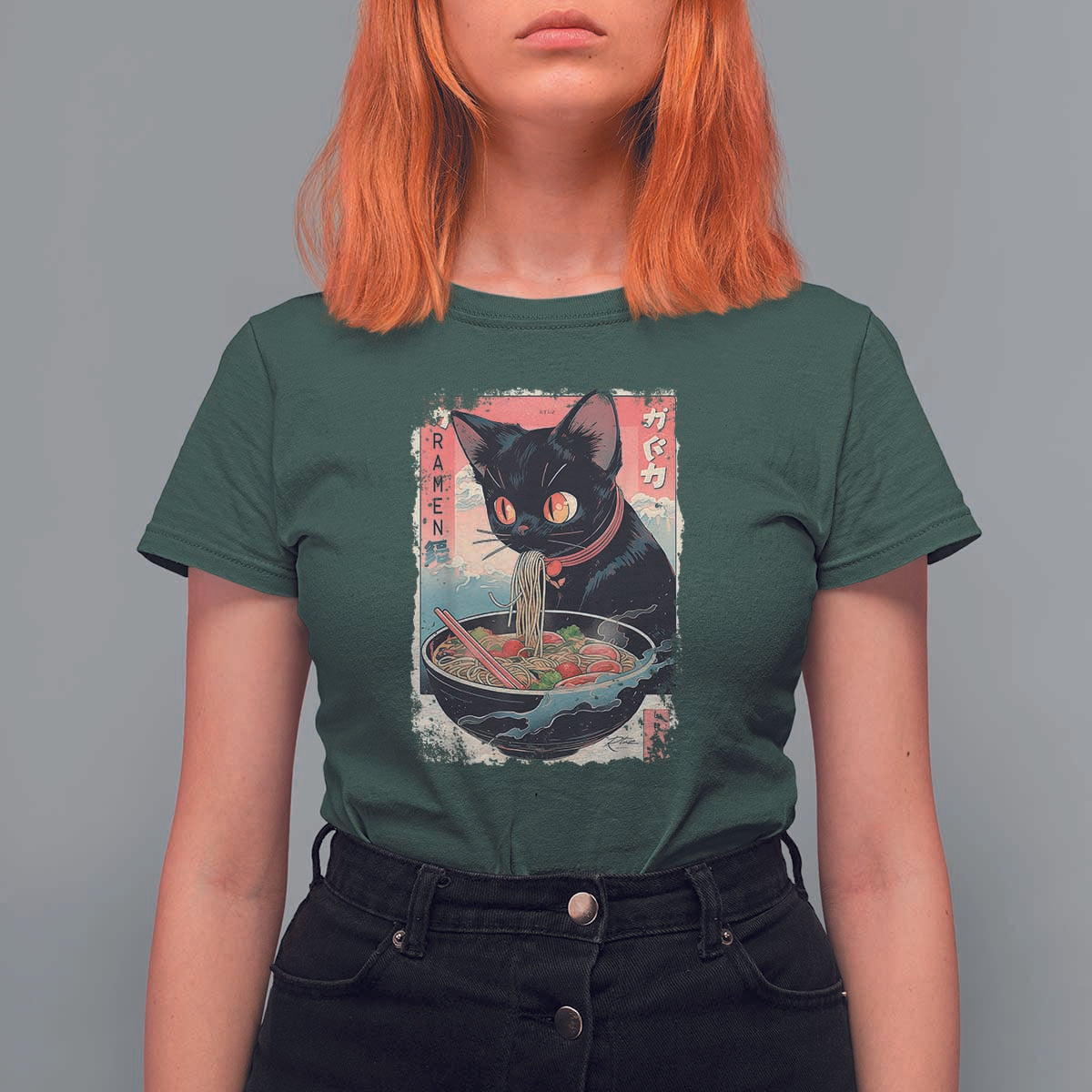 Japanese Inspo Ramen Cat Graphic T Shirt For Women Anime Manga Kawaii Otaku Urban Streetwear - Wonder Print Shop