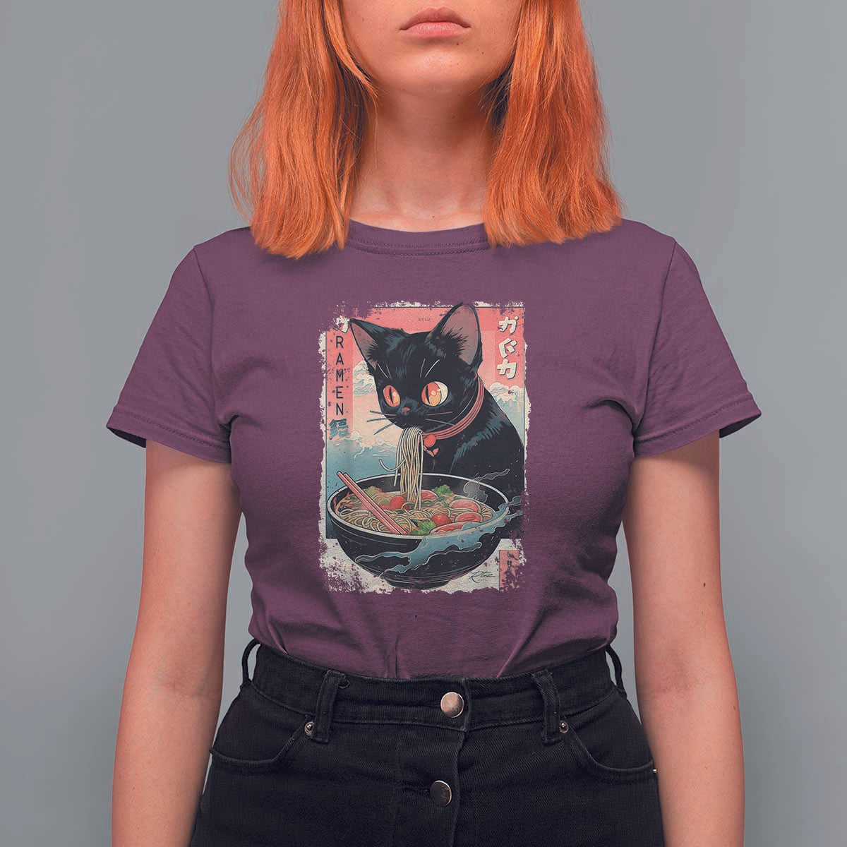 Japanese Inspo Ramen Cat Graphic T Shirt For Women Anime Manga Kawaii Otaku Urban Streetwear - Wonder Print Shop