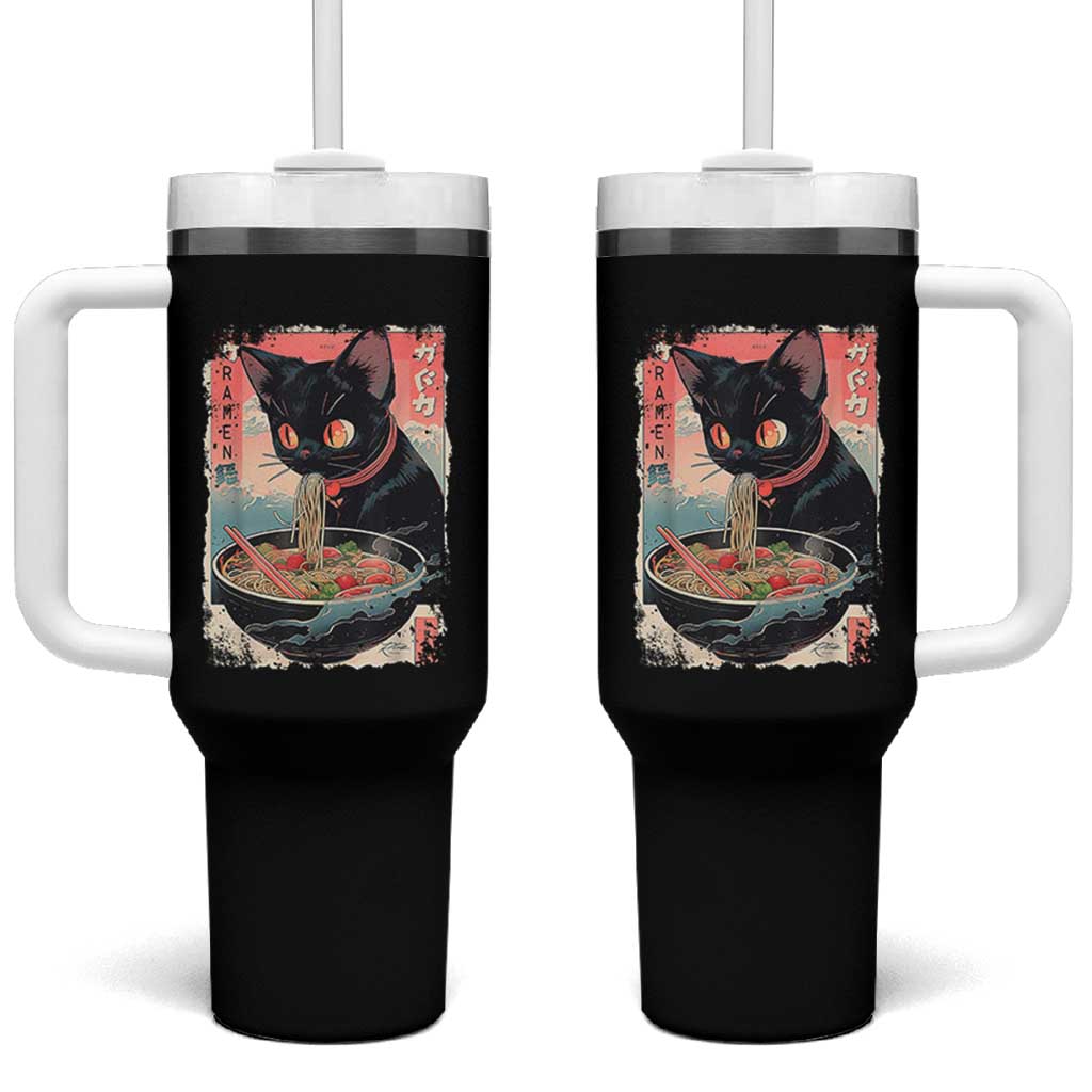 Japanese Inspo Ramen Cat Graphic Tumbler With Handle Anime Manga Kawaii Otaku Urban Streetwear - Wonder Print Shop