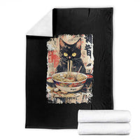 Ramen Noodles Black Cat Graphic Throw Blanket Kawaii Retro Japan Y2K Cats Manga Anime - Wonder Print Shop