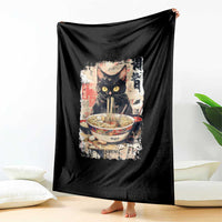 Ramen Noodles Black Cat Graphic Throw Blanket Kawaii Retro Japan Y2K Cats Manga Anime - Wonder Print Shop