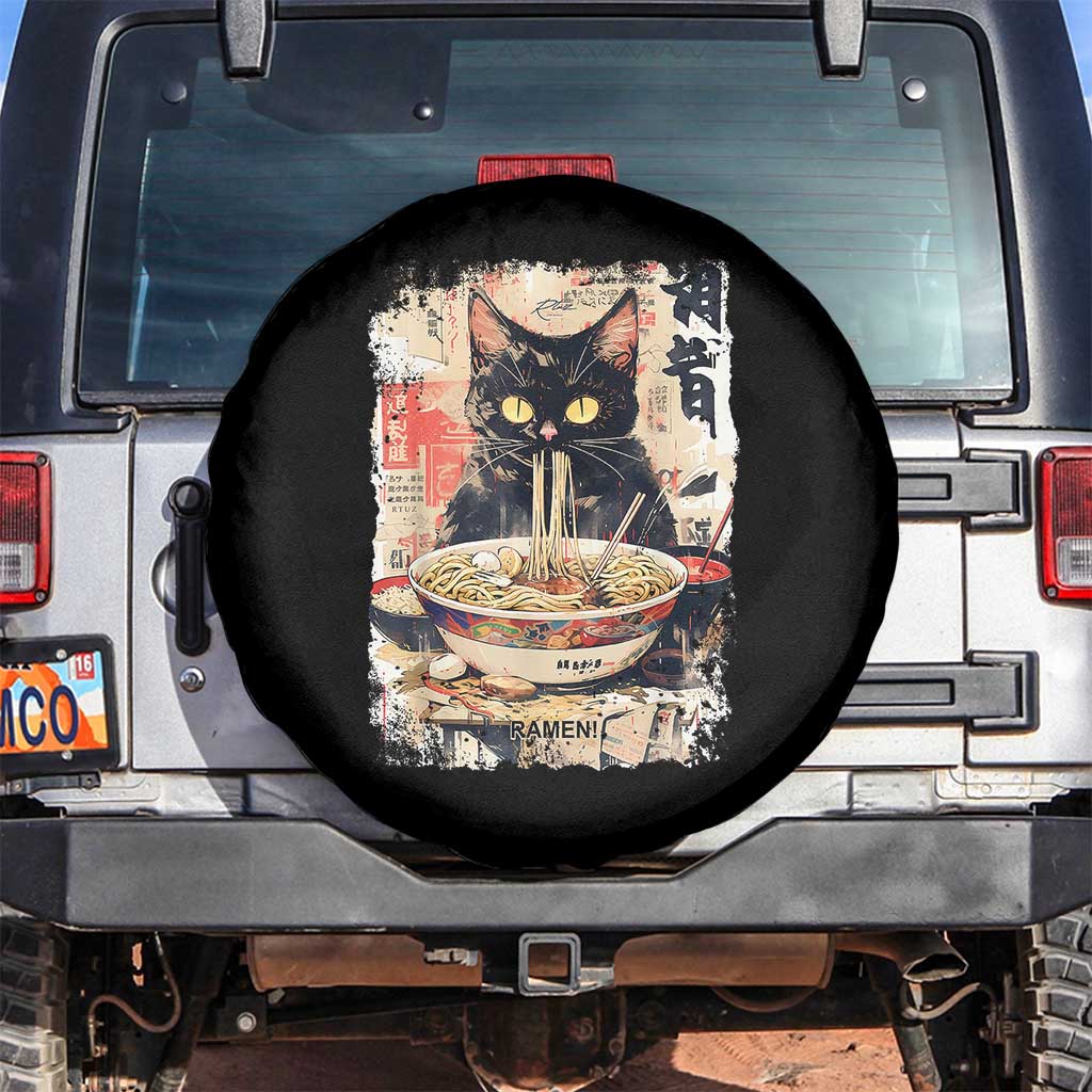 Ramen Noodles Black Cat Graphic Spare Tire Cover Kawaii Retro Japan Y2K Cats Manga Anime - Wonder Print Shop