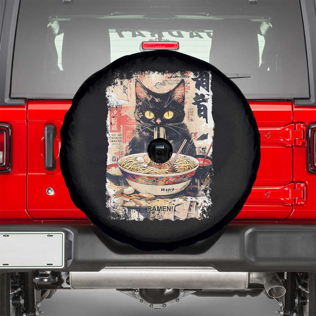 Ramen Noodles Black Cat Graphic Spare Tire Cover Kawaii Retro Japan Y2K Cats Manga Anime - Wonder Print Shop