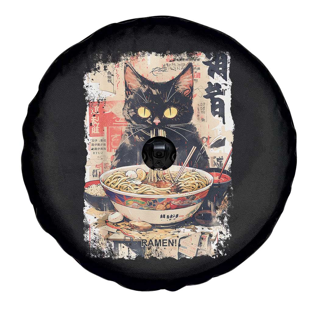 Ramen Noodles Black Cat Graphic Spare Tire Cover Kawaii Retro Japan Y2K Cats Manga Anime - Wonder Print Shop