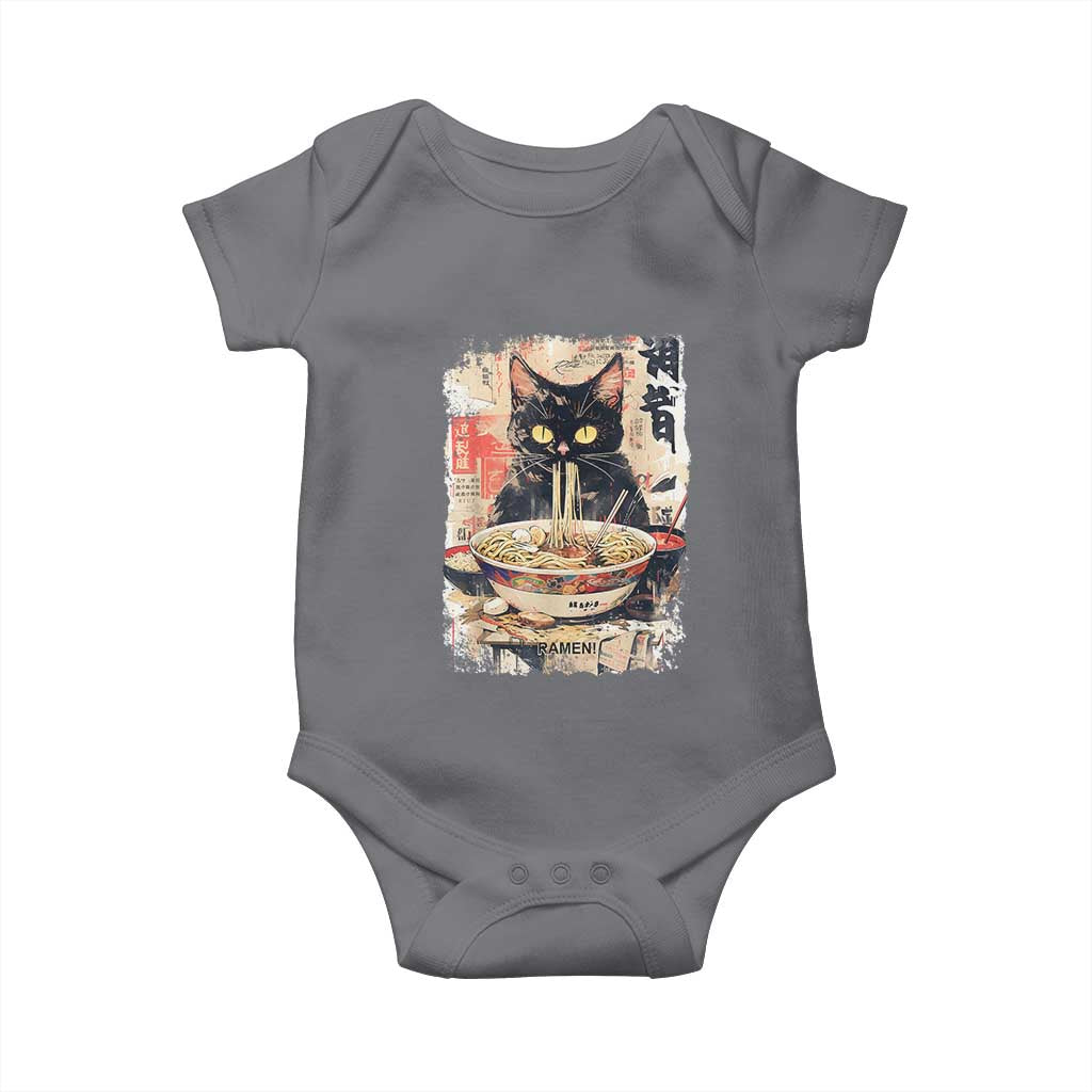 Ramen Noodles Black Cat Graphic Baby Onesie Kawaii Retro Japan Y2K Cats Manga Anime - Wonder Print Shop