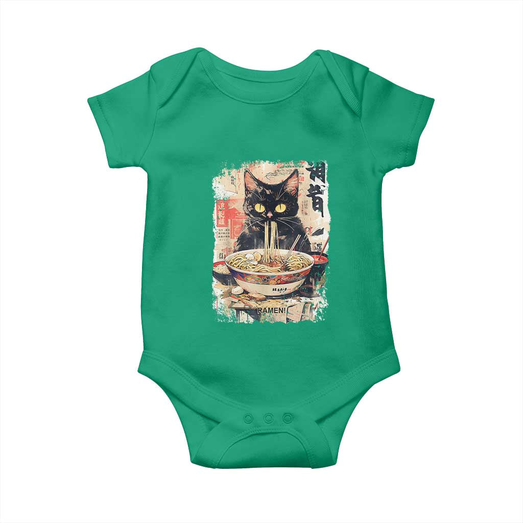 Ramen Noodles Black Cat Graphic Baby Onesie Kawaii Retro Japan Y2K Cats Manga Anime - Wonder Print Shop