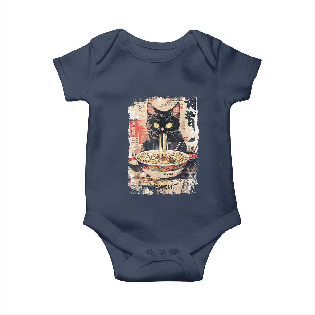 Ramen Noodles Black Cat Graphic Baby Onesie Kawaii Retro Japan Y2K Cats Manga Anime - Wonder Print Shop