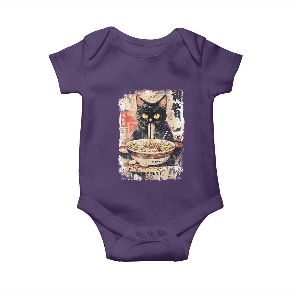 Ramen Noodles Black Cat Graphic Baby Onesie Kawaii Retro Japan Y2K Cats Manga Anime - Wonder Print Shop