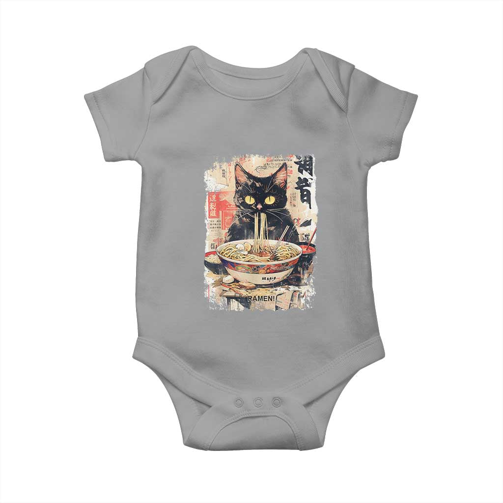 Ramen Noodles Black Cat Graphic Baby Onesie Kawaii Retro Japan Y2K Cats Manga Anime - Wonder Print Shop