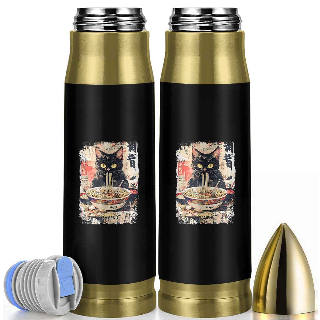 Ramen Noodles Black Cat Graphic Bullet Tumbler Kawaii Retro Japan Y2K Cats Manga Anime - Wonder Print Shop
