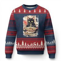 Ramen Noodles Black Cat Graphic Ugly Christmas Sweater Kawaii Retro Japan Y2K Cats Manga Anime - Wonder Print Shop
