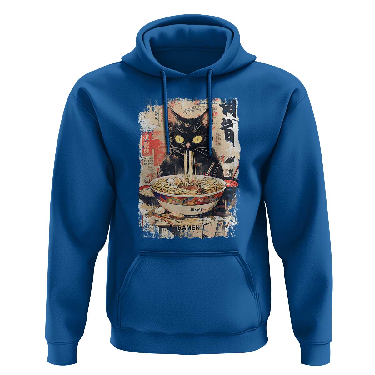 Ramen Noodles Black Cat Graphic Hoodie Kawaii Retro Japan Y2K Cats Manga Anime - Wonder Print Shop