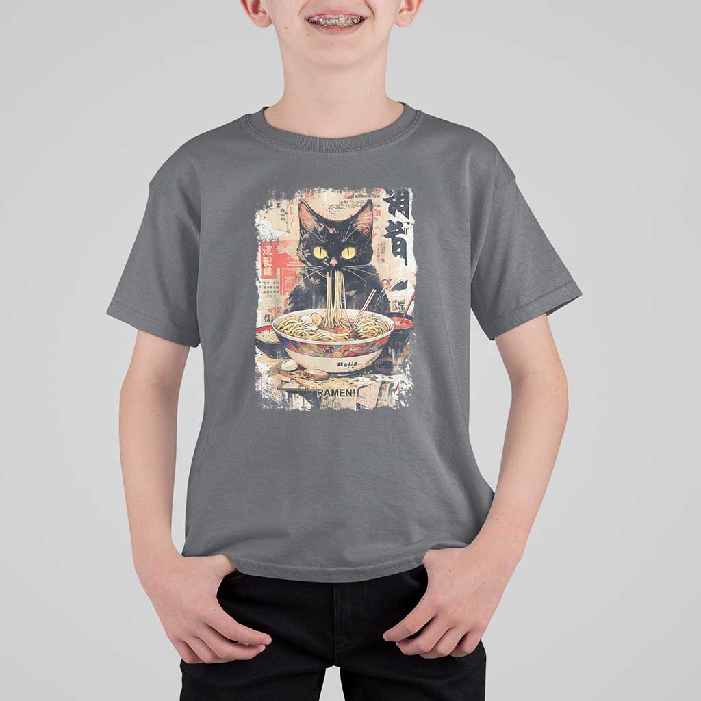 Ramen Noodles Black Cat Graphic T Shirt For Kid Kawaii Retro Japan Y2K Cats Manga Anime - Wonder Print Shop