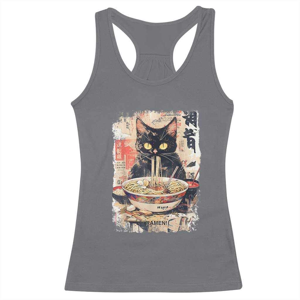 Ramen Noodles Black Cat Graphic Racerback Tank Top Kawaii Retro Japan Y2K Cats Manga Anime - Wonder Print Shop