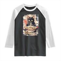 Ramen Noodles Black Cat Graphic Raglan Shirt Kawaii Retro Japan Y2K Cats Manga Anime - Wonder Print Shop