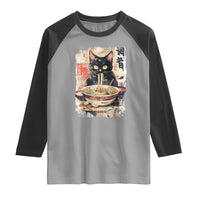 Ramen Noodles Black Cat Graphic Raglan Shirt Kawaii Retro Japan Y2K Cats Manga Anime - Wonder Print Shop