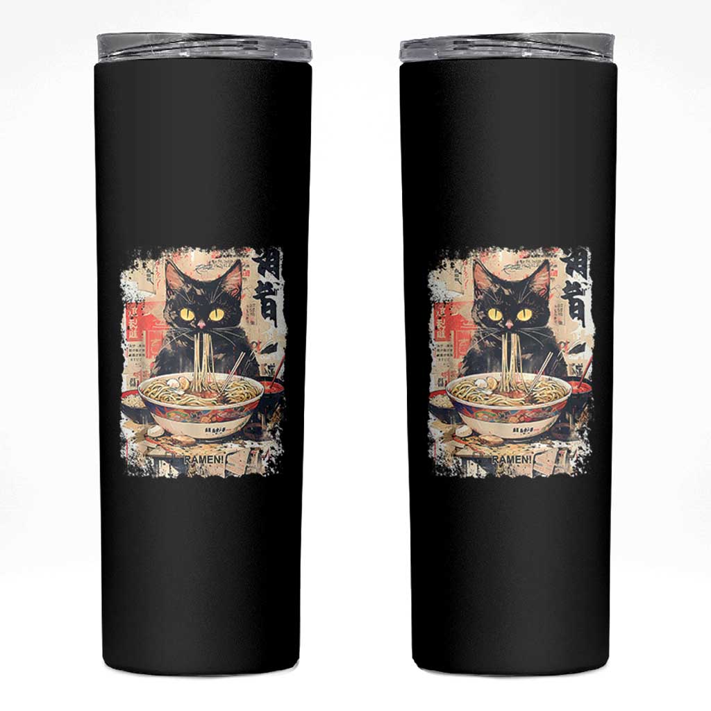 Ramen Noodles Black Cat Graphic Skinny Tumbler Kawaii Retro Japan Y2K Cats Manga Anime - Wonder Print Shop