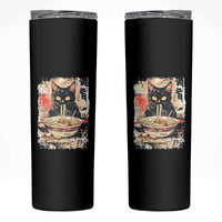 Ramen Noodles Black Cat Graphic Skinny Tumbler Kawaii Retro Japan Y2K Cats Manga Anime - Wonder Print Shop