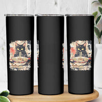Ramen Noodles Black Cat Graphic Skinny Tumbler Kawaii Retro Japan Y2K Cats Manga Anime - Wonder Print Shop