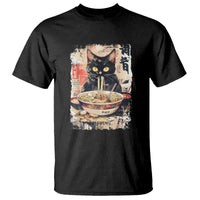 Ramen Noodles Black Cat Graphic T Shirt Kawaii Retro Japan Y2K Cats Manga Anime - Wonder Print Shop