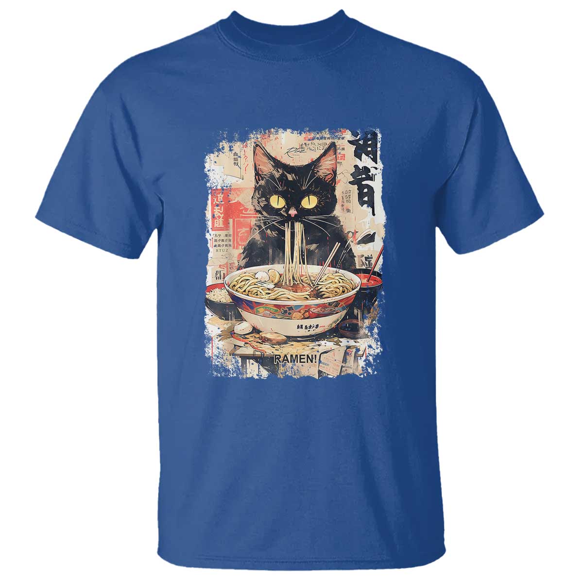 Ramen Noodles Black Cat Graphic T Shirt Kawaii Retro Japan Y2K Cats Manga Anime - Wonder Print Shop