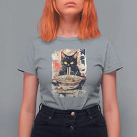 Ramen Noodles Black Cat Graphic T Shirt For Women Kawaii Retro Japan Y2K Cats Manga Anime - Wonder Print Shop