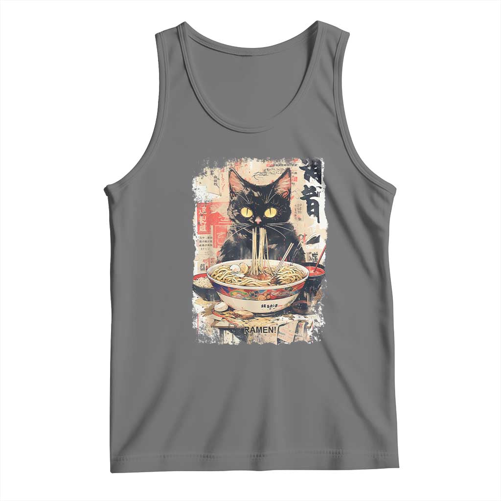 Ramen Noodles Black Cat Graphic Tank Top Kawaii Retro Japan Y2K Cats Manga Anime - Wonder Print Shop