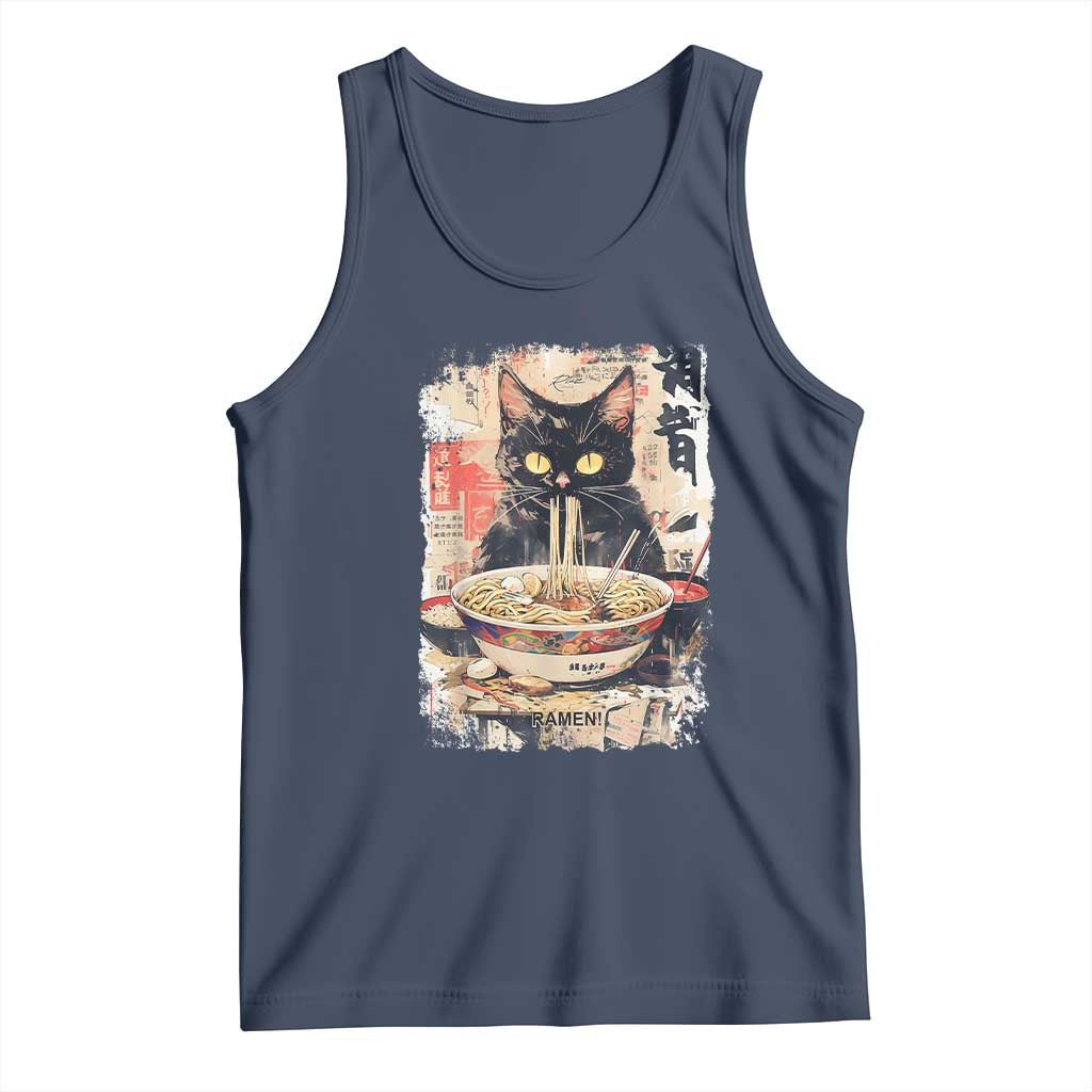 Ramen Noodles Black Cat Graphic Tank Top Kawaii Retro Japan Y2K Cats Manga Anime - Wonder Print Shop