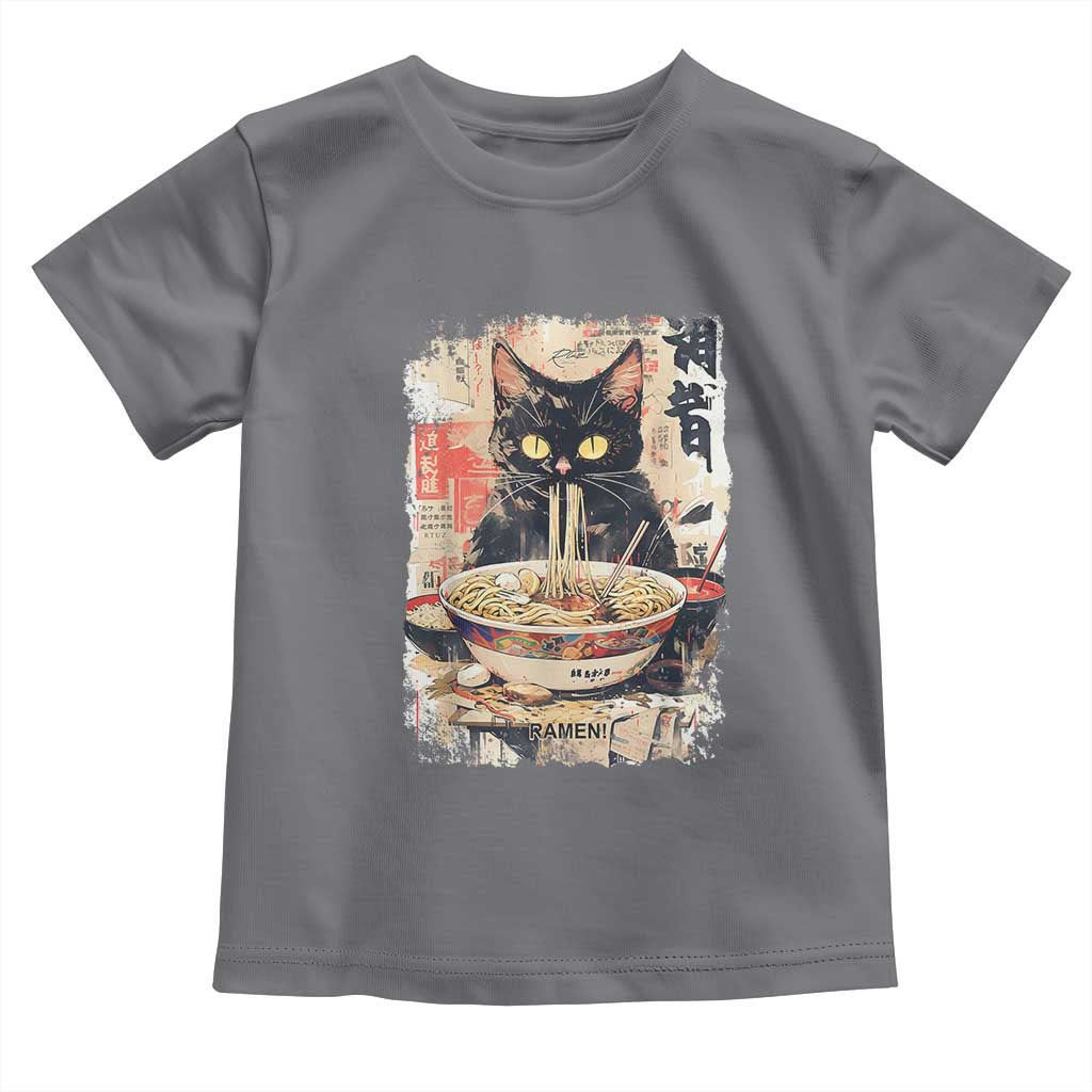 Ramen Noodles Black Cat Graphic Toddler T Shirt Kawaii Retro Japan Y2K Cats Manga Anime - Wonder Print Shop