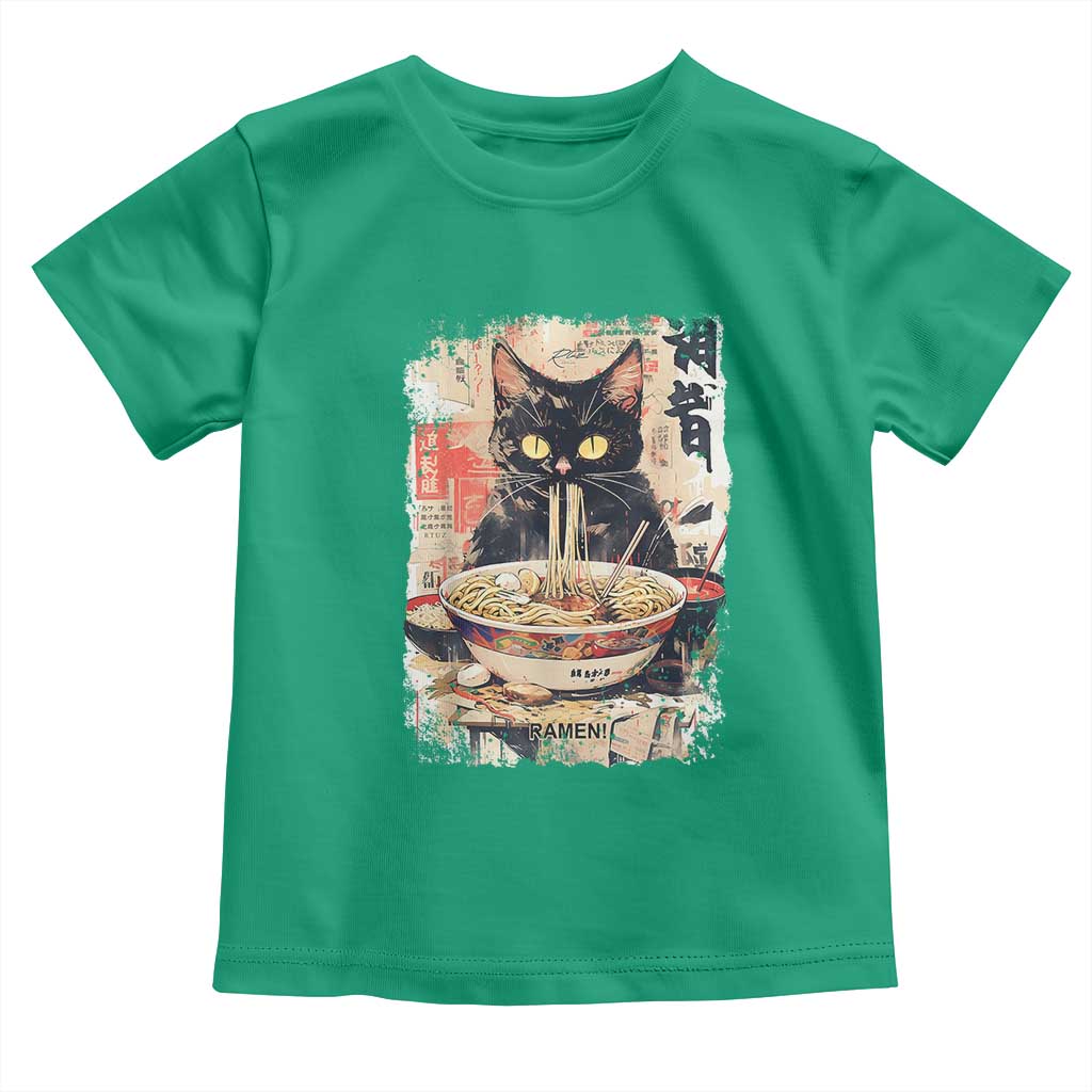 Ramen Noodles Black Cat Graphic Toddler T Shirt Kawaii Retro Japan Y2K Cats Manga Anime - Wonder Print Shop