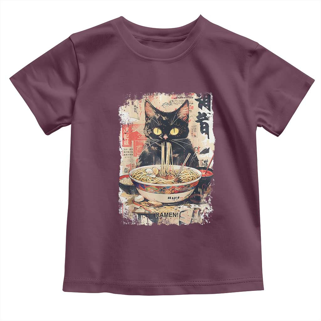 Ramen Noodles Black Cat Graphic Toddler T Shirt Kawaii Retro Japan Y2K Cats Manga Anime - Wonder Print Shop